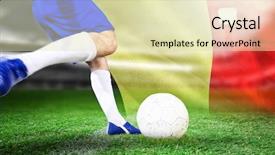  Presentation with football - Beautiful slide deck featuring championship jerseys - football player kicking ball backdrop and a  colored foreground