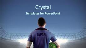  Presentation with football blue - Amazing PPT theme having championship jerseys - japan football player holding ball backdrop and a  colored foreground