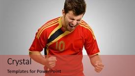  Presentation with grey - Theme featuring championship jerseys - portrait of excited sportsman isolated background and a  colored foreground