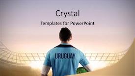 Presentation with football blue - Audience pleasing slide set consisting of championship jerseys - uruguay football player holding ball backdrop and a  colored foreground