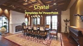 Presentation with dining table - Colorful slide deck enhanced with chandelier hangs over dining table backdrop and a tawny brown colored foreground