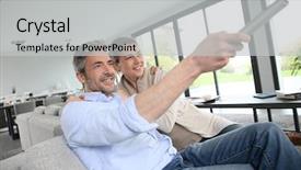  Presentation with television watching - Slides having middle-aged couple in living background and a light gray colored foreground