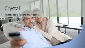  Presentation with television viewers - Presentation consisting of middle-aged couple in living background and a  colored foreground