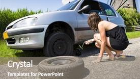  Presentation with car flat tire - Presentation design enhanced with change a flat tire background and a gray colored foreground