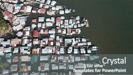  Presentation with sea fishing - Slide set enhanced with asian fishing town poor slum background and a dark gray colored foreground