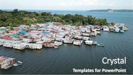  Presentation with sea fishing - PPT theme consisting of asian fishing town poor slum background and a dark gray colored foreground