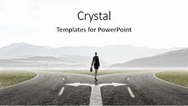  Presentation with crossroads - Colorful slide set enhanced with change direction - back view of businesswoman standing backdrop and a white colored foreground