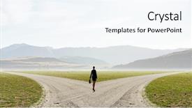  Presentation with crossroads - PPT theme consisting of change direction - back view of businesswoman standing background and a cool aqua colored foreground