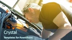  Presentation with engine - Amazing slide set having oil change in car man repairing the engine in the car self-changing oil in own car man looks under the hood of his auto auto repair auto mechanic backdrop and a ocean colored foreground