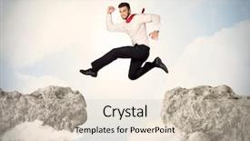  Presentation with cliff - Theme having change management free - happy business man jumping background and a  colored foreground