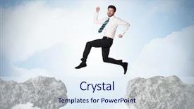  Presentation with driving over a cliff - PPT theme with change management free - happy business man jumping background and a  colored foreground
