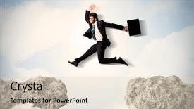  Presentation with cliff - PPT theme featuring change management free - happy business man jumping background and a  colored foreground
