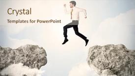  Presentation with driving over a cliff - Cool new PPT theme with change management free - happy business man jumping backdrop and a  colored foreground