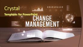  Presentation with business change - Slides having change-management-inscription-coming-out background and a tawny brown colored foreground