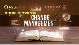  Presentation with business change - Colorful presentation theme enhanced with change-management-inscription-coming-out backdrop and a tawny brown colored foreground
