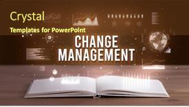  Presentation with business change - Colorful PPT theme enhanced with change-management-inscription-coming-out backdrop and a tawny brown colored foreground