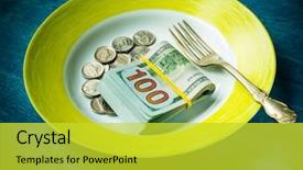  Presentation with change - Colorful presentation theme enhanced with change mangement - american dollars on a plate backdrop and a yellow colored foreground