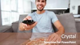  Presentation with satellite remote sensing resolution - Presentation theme with change mangement - picture of young man holding background and a coral colored foreground