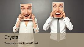  Presentation with happy birthday frame holiday - Presentation enhanced with change mind - man holding frame with female background and a  colored foreground