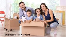  Presentation with ownership - Slides enhanced with change ownership - happy family in room background and a coral colored foreground