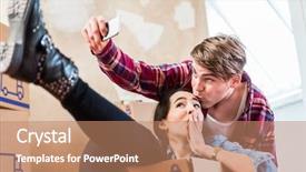  Presentation with selfie - Audience pleasing PPT layouts consisting of change ownership - happy young man and woman backdrop and a coral colored foreground