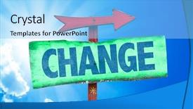  Presentation with change - Cool new PPT layouts with change sign with sky background backdrop and a light blue colored foreground