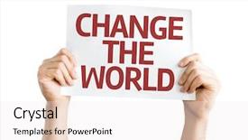  Presentation with unchanging values in a changing world - Presentation theme consisting of change the world card isolated background and a sky blue colored foreground