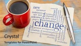  Presentation with coffee cup - Colorful PPT theme enhanced with change word cloud backdrop and a coral colored foreground