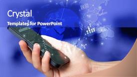  Presentation with stock market - Presentation theme consisting of changing markets - hand using phone with global background and a  colored foreground