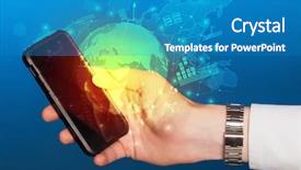  Presentation with stock market - Amazing slides having changing markets - hand using phone with global backdrop and a  colored foreground