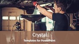  Presentation with motor engine - Presentation theme featuring changing motor oil in automobile background and a coral colored foreground