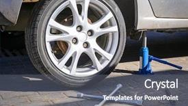  Presentation with wheel - Slide set featuring changing wheel after car breakdown background and a gray colored foreground