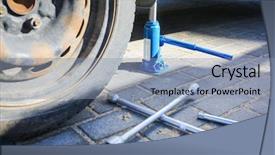  Presentation with change a flat car tire - Theme enhanced with changing wheel after car breakdown background and a light blue colored foreground