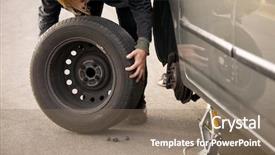  Presentation with roadside - Theme featuring changing wheel on a car background and a coral colored foreground