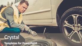  Presentation with roadside - Audience pleasing PPT theme consisting of changing wheel on a roadside backdrop and a gray colored foreground