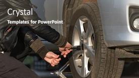  Presentation with tyre - PPT theme enhanced with changing-wheel-on-car-spare background and a tawny brown colored foreground