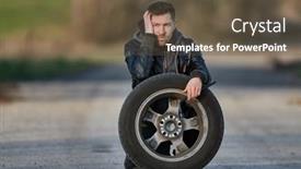  Presentation with struggle - PPT theme with changing-wheel-on-car-struggle background and a tawny brown colored foreground