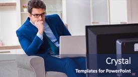  Presentation with watching tv - Cool new PPT theme with channel management - businesman watching tv in office backdrop and a navy blue colored foreground