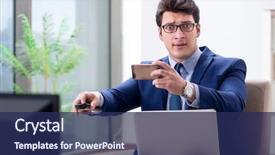  Presentation with office - Audience pleasing theme consisting of channel management - businessman watching tv backdrop and a navy blue colored foreground