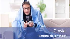  Presentation with employee - Beautiful slide deck featuring channel management - employee businessman watching tv while backdrop and a ocean colored foreground