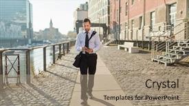  Presentation with smartphone - Cool new PPT layouts with channel management - young business man using smartphone backdrop and a coral colored foreground