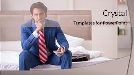  Presentation with employee working in industry - Theme enhanced with channel management - young employee working at home background and a soft green colored foreground