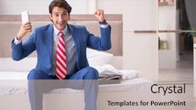  Presentation with employee - Audience pleasing theme consisting of channel management - young employee working at home backdrop and a soft green colored foreground