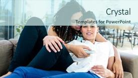 Presentation with romance nature couple - Audience pleasing PPT theme consisting of channel partners - lesbian couple relaxing on sofa backdrop and a cool aqua colored foreground