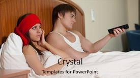  Presentation with headache - Slides with channel partners - unhappy young woman background and a coral colored foreground