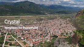  Presentation with monetary policy implemented by central banks - Slide deck having chant - city of kalambaka meteora thessalia background and a  colored foreground