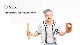  Presentation with mlb baseball game ball - Presentation theme consisting of chant - excited baseball fan holding background and a white colored foreground