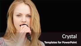 Presentation with real woman hair texture human - Colorful theme enhanced with chant - young blonde-haired woman singing backdrop and a  colored foreground