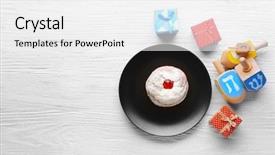  Presentation with hanukkah - Presentation theme featuring spin top - composition of tasty donut dreidels background and a white colored foreground