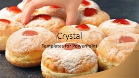  Presentation with hanukkah - PPT theme consisting of donut from dark table hanukka background and a coral colored foreground